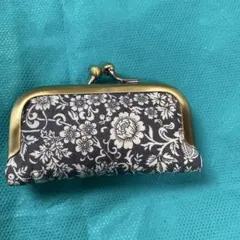 花柄　がま口　印鑑入れ　ネイビー