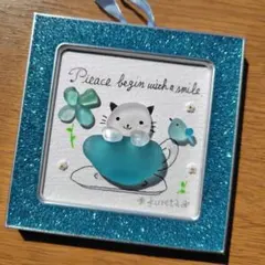 8-86「ボタニカルにゃんこ」シーグラスアート 猫 インテリア 雑貨