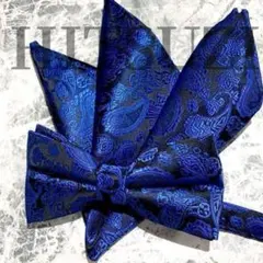 ◆蝶ネクタイ　ポケットチーフ　ブルー　青　新郎　小物　結婚式　挙式　Hrg