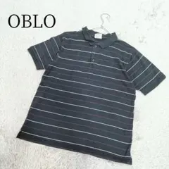 【オブロ】メンズ 細ボーダー ポロシャツ Lサイズ 半袖 ネイビー