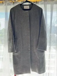クリーニング済　Spick & Span グレー ノーカラー ロングコート