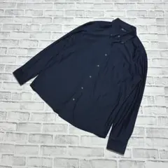 美品 ユニクロ 長袖シャツ ストレッチ ボタンダウン メンズ 濃紺 微光沢 XL