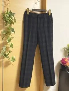 ダークグリーンネイビー チェック柄 スラックス
