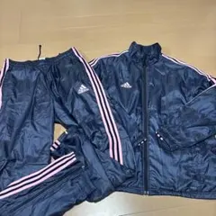 中古アディダスレディースウィンドブレーカー上下セットsizeOピンクライン