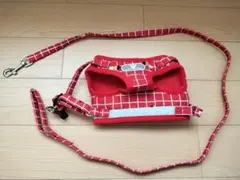 犬、猫用ハーネス リードセット 赤 チェック柄 Mサイズのサムネイル