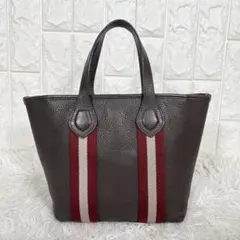 BALLY バリー レザートートバッグ シボ革 バリーライン　台形ダークブラウンのサムネイル