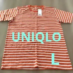 ユニクロ ストライプ Tシャツ Lサイズ オレンジ