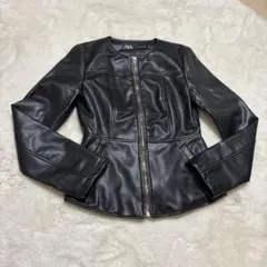 ZARA ブラック ペプラムレザージャケット