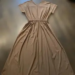 ブラウン 半袖ロングワンピース M