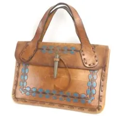 70s VINTAGE 本革 レザー 鹿角 カービング ハンドバッグ 鞄