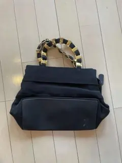 Salvatore Ferragamo 黒 フリルデザイン ハンドバッグ