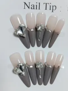 A2ネイルチップ 10個セット グレー ベージュSサイズ