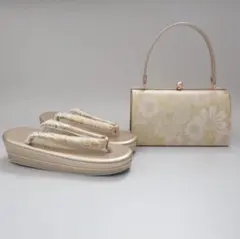 [ゴールド]織生地草履バッグセット　Lサイズ　成人式　卒業式　佐賀錦