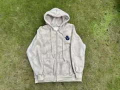 【裏ボア】タイダイ柄 ベロア風 ジップアップパーカー ベージュ XL