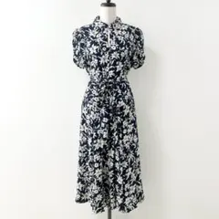 美品✨ラルフローレン　フローラルAラインドレス　花柄ワンピース　ネイビー　6