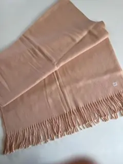 【ウール　毛100% 】 ペールピンクor￼オレンジ　 フリンジ付ストール