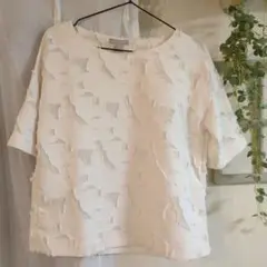 H&M 半袖　透かし　デザインカットソー　ホワイト　きれいめ