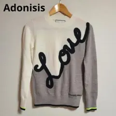 Adonisis 'LOVE' ハイゲージ バイカラー ロゴニット 長袖 ウールのサムネイル
