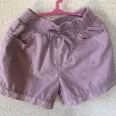 薄紫色 刺繍入り ハーフパンツ