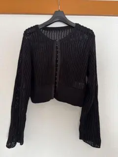 Ray BEAMS 透かし編みカーディガン ブラック