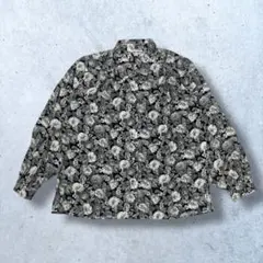 長袖シャツ　花柄　総柄　モノクロ