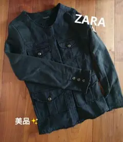 美品✨【ZARA TRAFALUC ノーカラー ARMY ジャケット】黒 ザラ