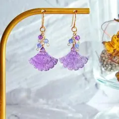 アメジスト　フリルカービング　ピアス　14kgf