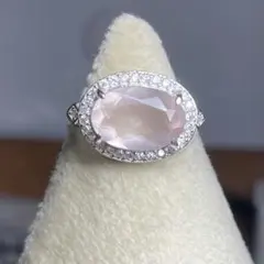 天然石リング　高品質ローズクォーツ　濃ピンク　12*8mm SV925刻印