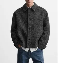 ZARA ウール混紡ブークレジャケットグレーSザラ