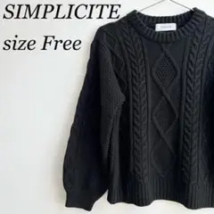 シンプリシテェ SIMPLICITE ニット 長袖 黒 ブラックケーブルニット