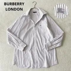 美品》BURBERRY スカラップレース襟 レース コットン長袖シャツ ブルー