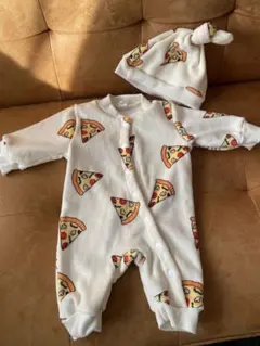 美品！SHEIN ベビーロンパース　ピザ　帽子と2点セット　裏起毛　50-60