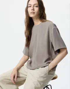 【UNIQLO】ドレープTブラウス　カーキ　M