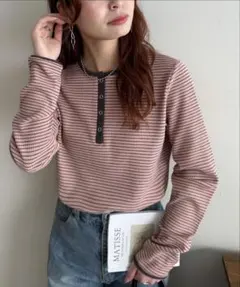 早い者勝ち‼️DISCOAT ワッフルボーダー長袖Tシャツ ピンクその他1