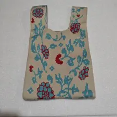 花柄刺繍 小型トートバッグ
