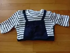 処分品ストライプ柄デニム風ロンパース