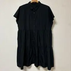 ブラック ティアード シャツワンピース 「GU」大きめサイズゆったりデザイン‼️