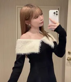 GRL フェザーオフショルカラーフレアニットミニワンピース[tu1276]