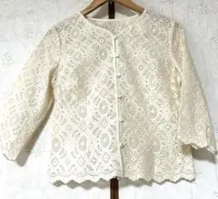 SCAPA スキャパ●コットン 豪華総レース 七分袖ジャケット カーディガン38のサムネイル