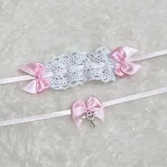 ヘッドドレス スタイ　10cm ぬいぐるみ　服　前掛け　ピンク