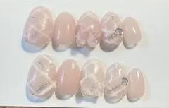 【現品のみ】チェック柄　リボン　白　ピンク　ネイルチップ