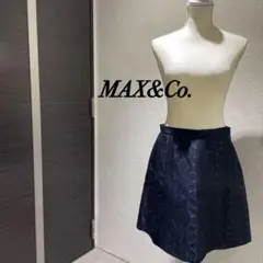 新品タグ付きMAX&Co.花柄フレアスカート 幾何学模様 刺繍 ネイビー