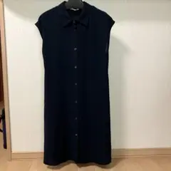 ネイビー ノースリーブシャツワンピース　L
