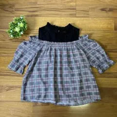 【M】チェック柄 オフショルダー トップス☘️おしゃれかわいい人気