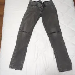 デニムパンツ グレー レディース M ダメージ加工 スキニー カジュアル