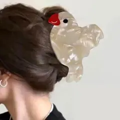 ヘアクリップ　鳥モチーフ　バンスクリップ　ユニーク　パール調　髪留め　まとめ髪