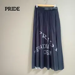 美品 PRIDE プライド プリーツロングスカート ロゴ入り 38 濃紺のサムネイル