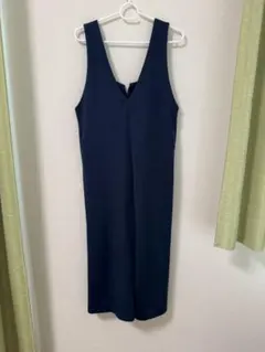 ネイビー リボン付き Vネックオーバーオール　Sサイズ