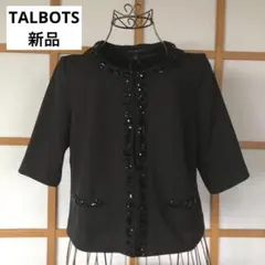 新品 タルボット レディース　洗える　半袖ノーカラージャケット　黒　7号　S