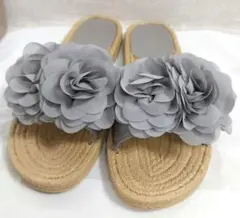 しまむら 2PINK サンダル LL 24 24.5 25 フラット グレー